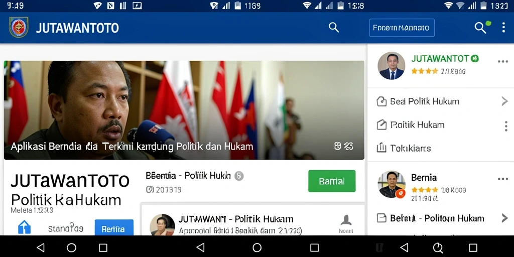 Antarmuka aplikasi JUTAWANTOTO menampilkan berita politik dan hukum terbaru.