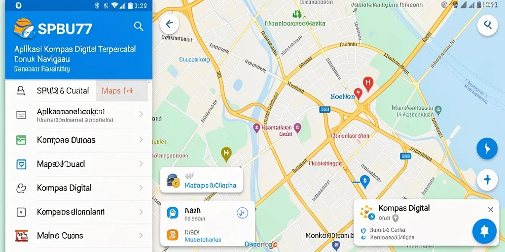 Antarmuka SPBU77 menampilkan kompas digital dan peta interaktif.