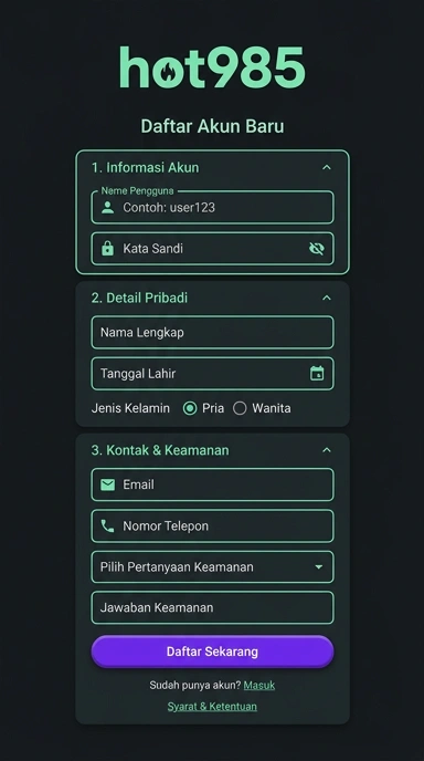 Tampilan halaman daftar hot985